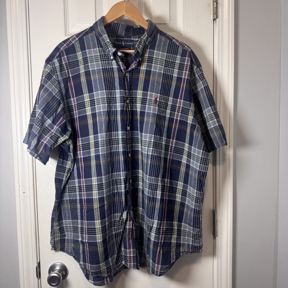 Polo Ralph Lauren Button Down Shirt Men 2XL XXL Classic Fit Plaid Red Pony